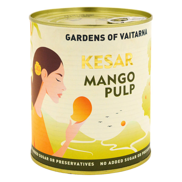 Kesar Mango Pulp tin — Gardens of Vaitarna, no added sugar or preservatives